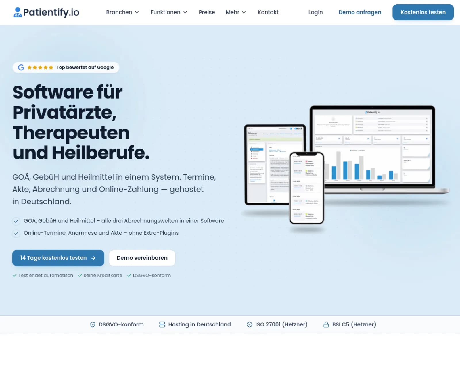 Screenshot der Patientify.io Software - Praxismanagement für Therapeuten und Ärzte.