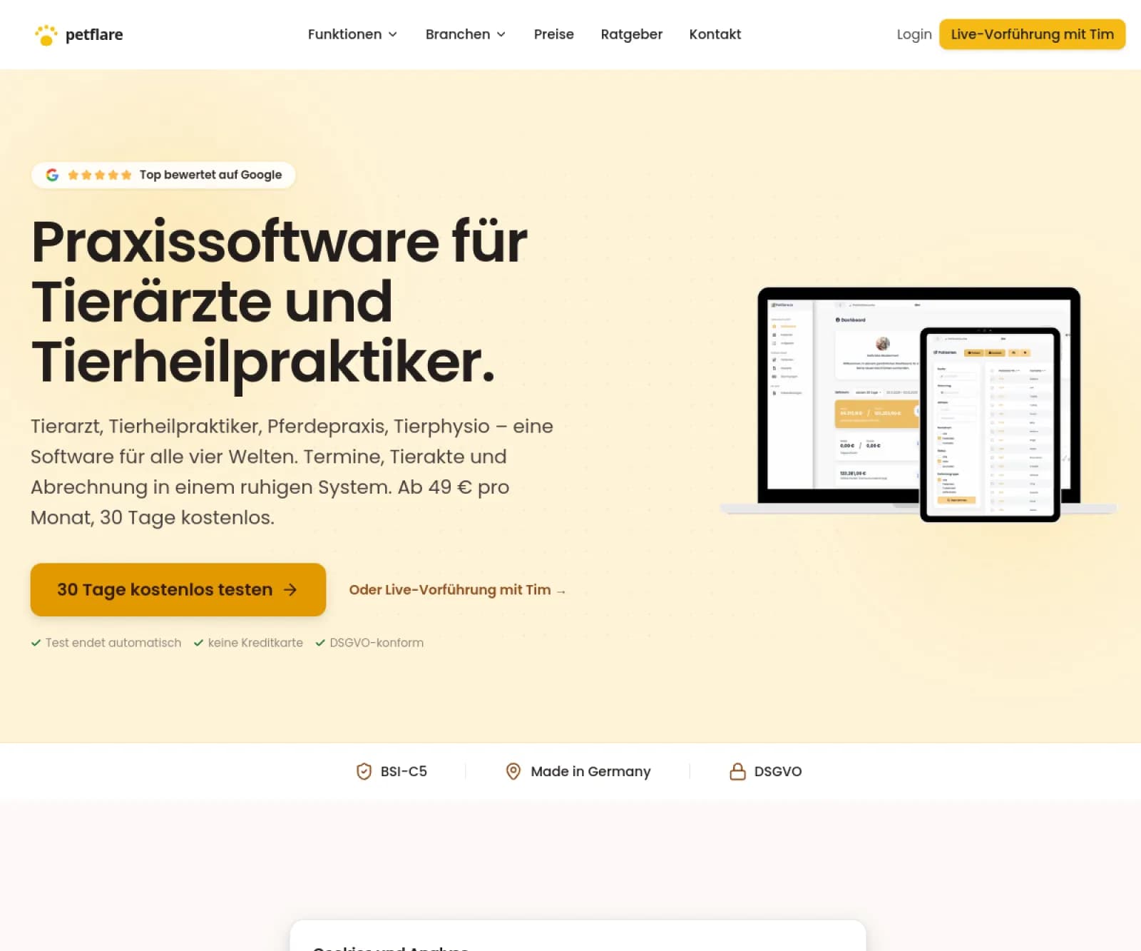 Petflare.io - Tierarztpraxis digital geführt. - Screenshot der SaaS-Oberfläche von 0x0 Labs